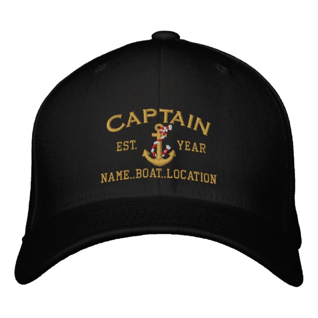 Personalisierbares Jahr und Name Captain Rope Anch Bestickte Kappe (Vorderseite)