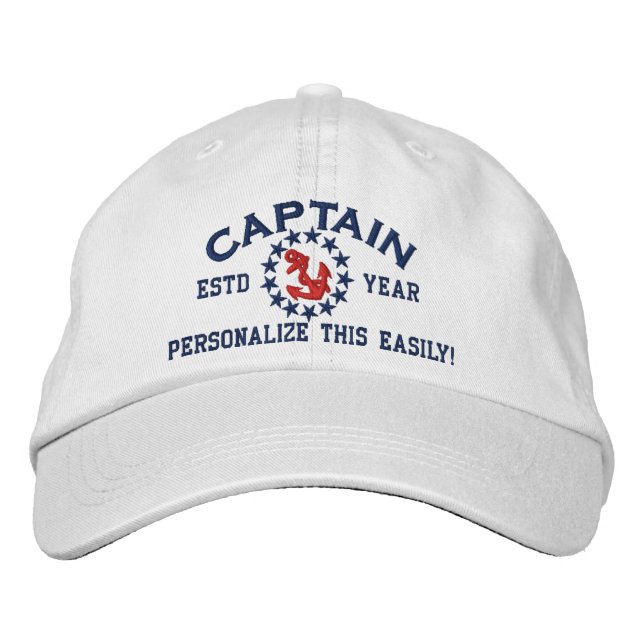 Personalisierbares JAHR und Name Captain Yacht Fla Bestickte Kappe (Vorderseite)