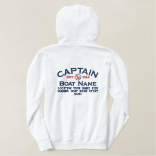 Personalisierbares JAHR und Name Captain Yacht Fla Bestickter Hoodie