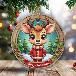 Personalisierbares Wildtier-Wintertier-Weihnachten Keramik Ornament