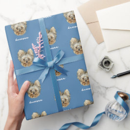 Personalisiere es! Foto und Name blau Geschenkpapier