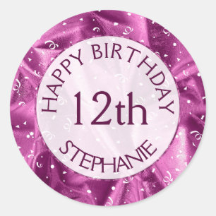 Personalisiere: "Happy Birthday" Orchid Textured Runder Aufkleber