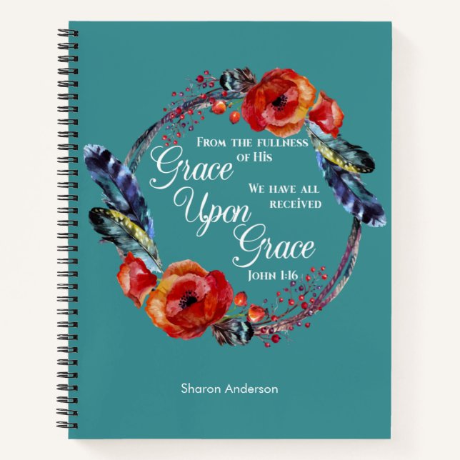 Personalisiere John 1:16 Grace upon Grace Scriptur Notizbuch (Vorderseite)