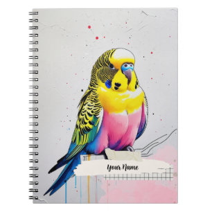 PERSONALISIERE Modernes farbenfrohes Sittich-Vogel Notizblock