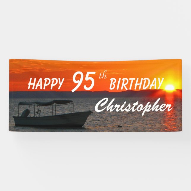 Personalisiere Name 95. Geburtstag Fischerboot Sun Banner (Horizontal)