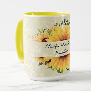 Personalisiere Name Birthday wünscht Sonnenblumenk Tasse