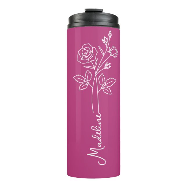 Personalisiere Name June Birth Blume Sehr Berry Thermosbecher (Vorderseite)