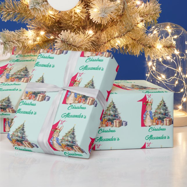 Personalisiere Name Peter der Kaninchen Erstes Wei Geschenkpapier (Feiertage)