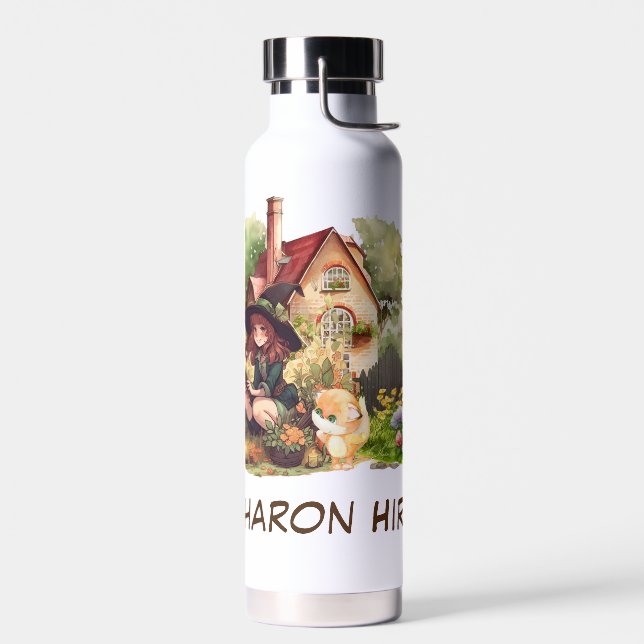 Personalisiere | Niedliche Kleine Hexe und Fuchs Trinkflasche (Links)