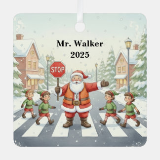 Personalisiere Santa als Schulübergangshelfer Ornament Aus Metall