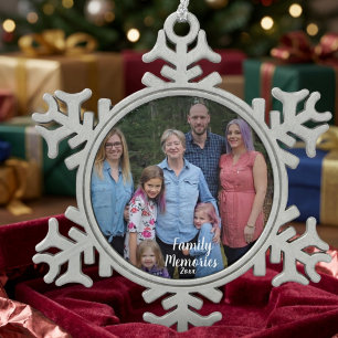 PERSONALISIERE Silberne Familien-Erinnerungen Foto Schneeflocken Zinn-Ornament