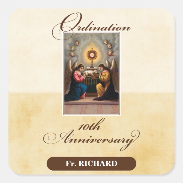 Personalisieren, 10. Ordination Anniversary Angels Quadratischer Aufkleber (Vorderseite)