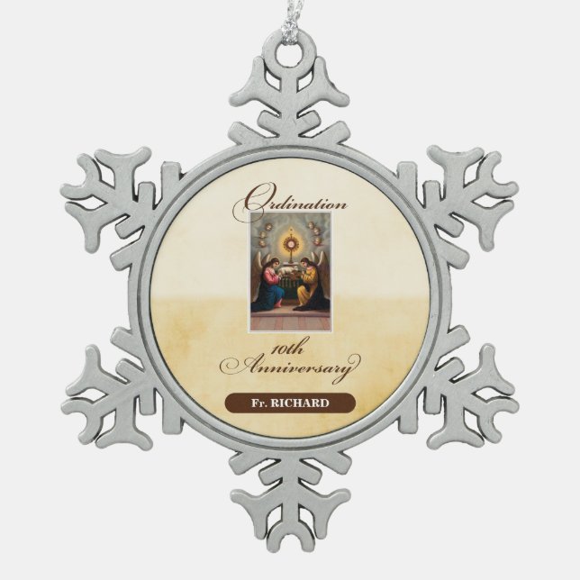 Personalisieren, 10. Ordination Anniversary Angels Schneeflocken Zinn-Ornament (Vorderseite)