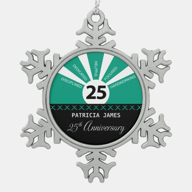 Personalisieren, 25. Jahr Mitarbeiter Jahr Schneeflocken Zinn-Ornament (Vorderseite)