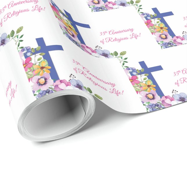 Personalisieren, 35-jähriges religiöses Leben Geschenkpapier (Rolleneckpunkt)