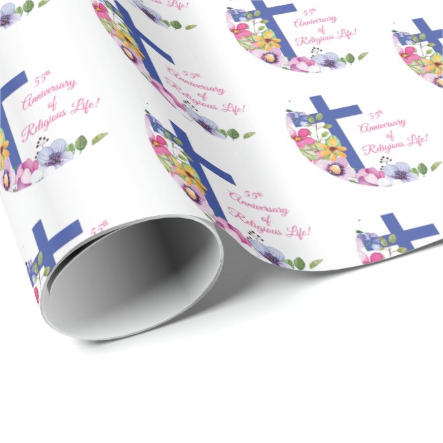 Personalisieren, 55-jähriges religiöses Leben Geschenkpapier (Rolleneckpunkt)