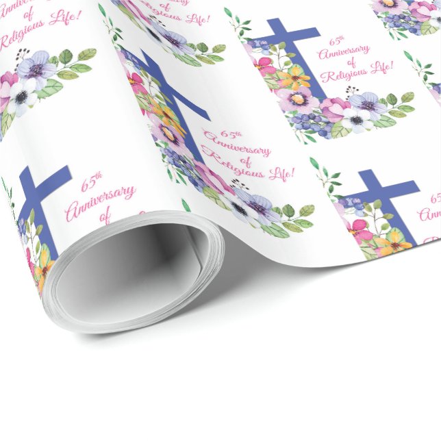 Personalisieren, 65-jähriges religiöses Leben Geschenkpapier (Rolleneckpunkt)