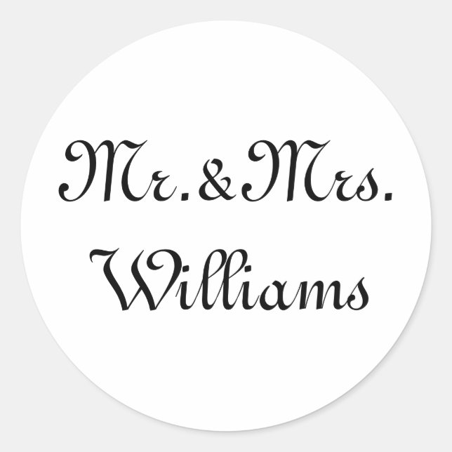 Personalisieren, Anpassen von Nachnamen Mr. & Mrs. Runder Aufkleber (Vorderseite)