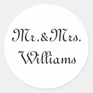 Personalisieren, Anpassen von Nachnamen Mr. & Mrs. Runder Aufkleber