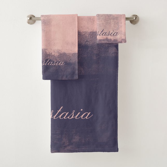 Personalisieren Art Style Abstrakt Pink Navy Blue Badhandtuch Set (Insitu)