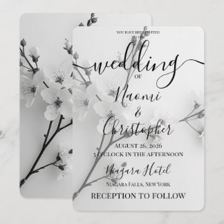 Personalisieren: B&W Blossoms Branch Hochzeit Einladung