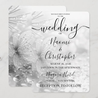 Personalisieren: B&W Regentropfen Blumen Hochzeit Einladung