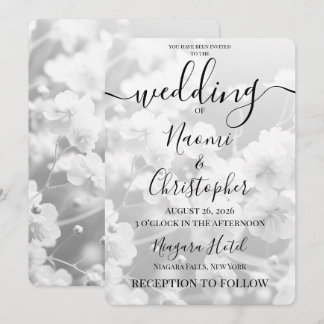 Personalisieren: B&W Zarte weiße Blumen Hochzeit Einladung