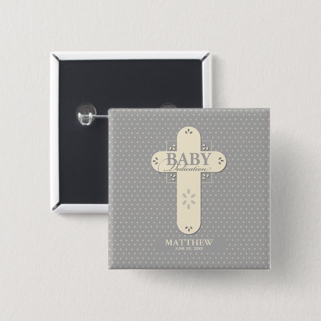 Personalisieren, Baby Dedication Cream & Gray Cros Button (Vorne & Hinten)