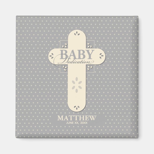 Personalisieren, Baby Dedication Cream & Gray Cros Magnet (Vorne)