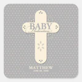 Personalisieren, Baby Dedication Cream & Gray Cros Quadratischer Aufkleber