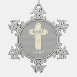 Personalisieren, Baby Dedication Cream & Gray Cros Schneeflocken Zinn-Ornament