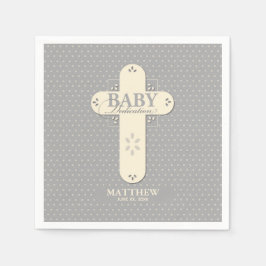 Personalisieren, Baby Dedication Cream & Gray Cros Serviette