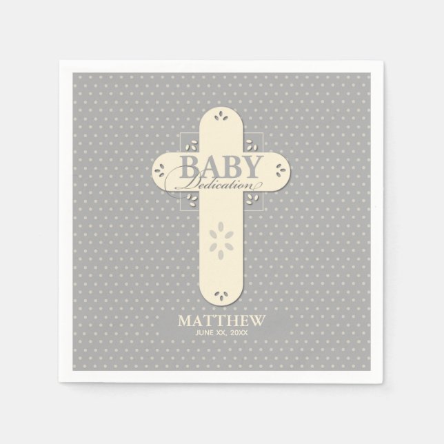 Personalisieren, Baby Dedication Cream & Gray Cros Serviette (Vorderseite)