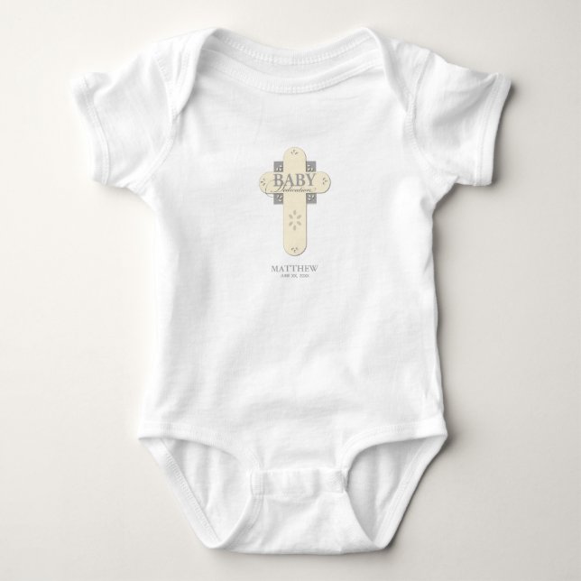 Personalisieren, Baby Dedication Cream & Gray Cros Strampler (Vorderseite)