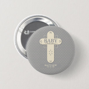 Personalisieren, Baby-Einsegnung Creme & Graues Kr Button