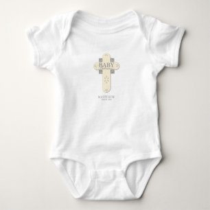 Personalisieren, Baby-Tauf-Cream und Graues Kreuz Baby Strampler