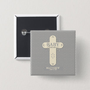 Personalisieren, Baby-Tauf-Cream und Graues Kreuz Button