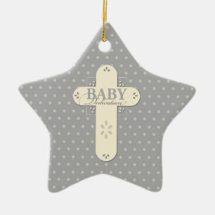 Personalisieren, Baby-Tauf-Cream und Graues Kreuz Keramik Ornament