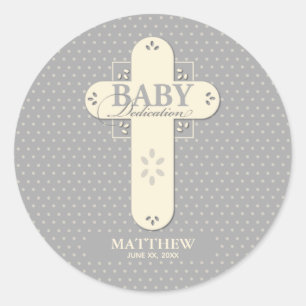 Personalisieren, Baby-Tauf-Cream und Graues Kreuz Runder Aufkleber