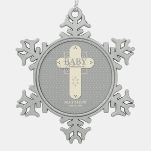 Personalisieren, Baby-Tauf-Cream und Graues Kreuz Schneeflocken Zinn-Ornament