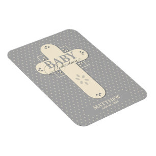 Personalisieren, Baby-Tauf-Creme und graues Kreuz Magnet