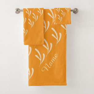 Personalisieren Beige Leaf Wiederholung Orange Badhandtuch Set