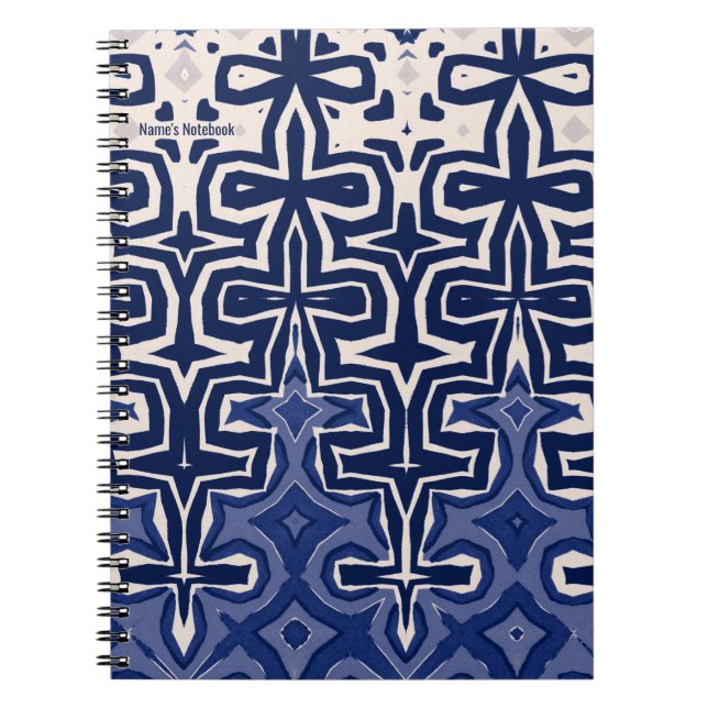 PERSONALISIEREN: Blaues Muster | Notebook-Journal Notizblock (Vorderseite)