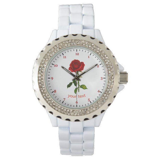 Personalisieren der Rote Rose mit Blätter Individu Armbanduhr (Vorderseite)