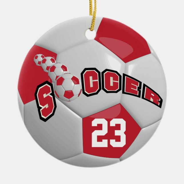 Personalisieren des Fußballball | Dunkelrot Keramik Ornament (Vorne)