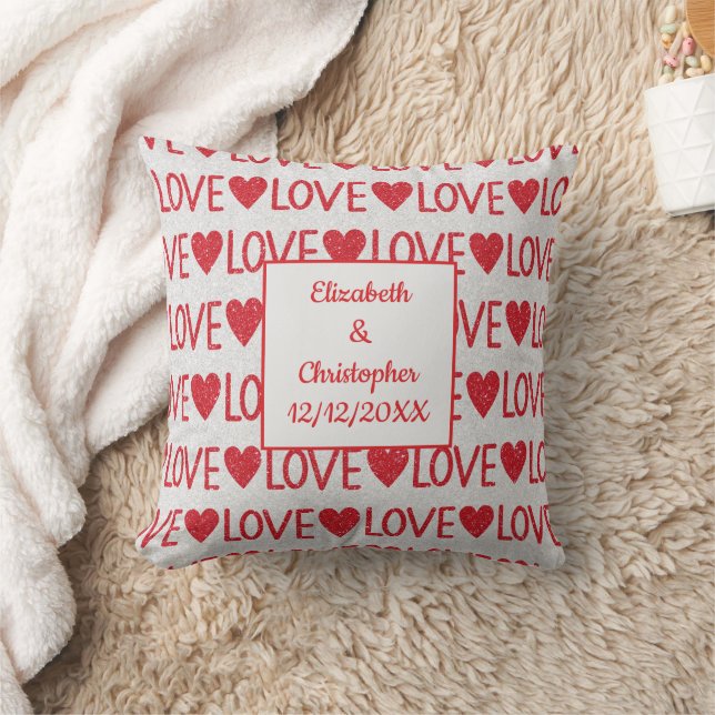 Personalisieren des Hochzeitdatums für Red White L Kissen (Decke)