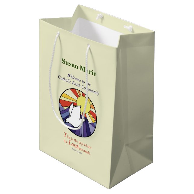 Personalisieren des Namens, RCIA-Dove-Circle auf G Mittlere Geschenktüte (Vorderseite Schrägansicht)