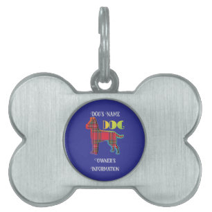 Personalisieren des Red Kariert Deep Blue DOG Bone Tiermarke