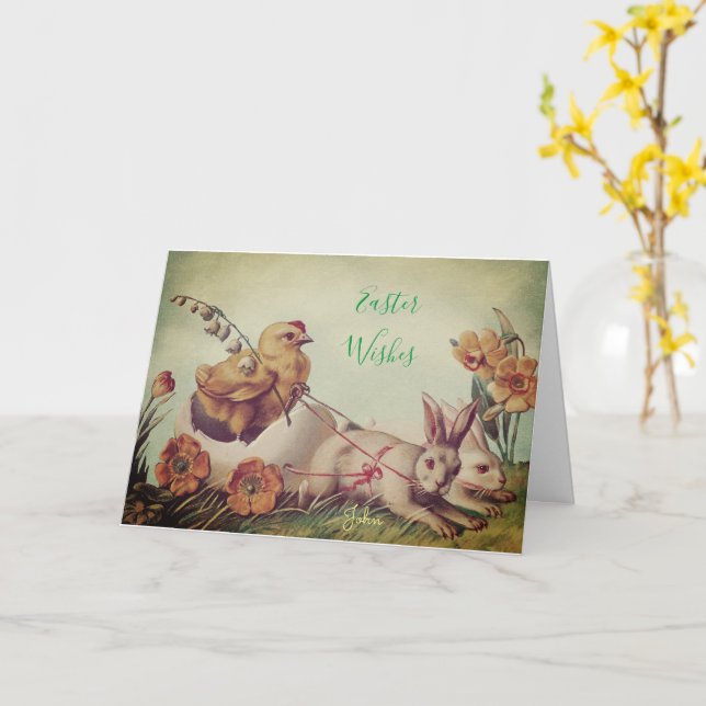 Personalisieren EASTER wünscht Vintage rustikale G Karte (Gelbe Blume)