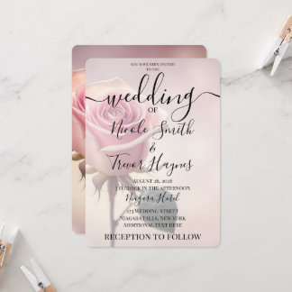 Personalisieren: Einzelne rosa Rose Hochzeit Einladung